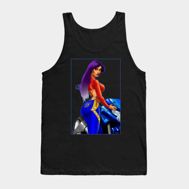 Biker Babe Blue Tank Top by RenMcKinzie